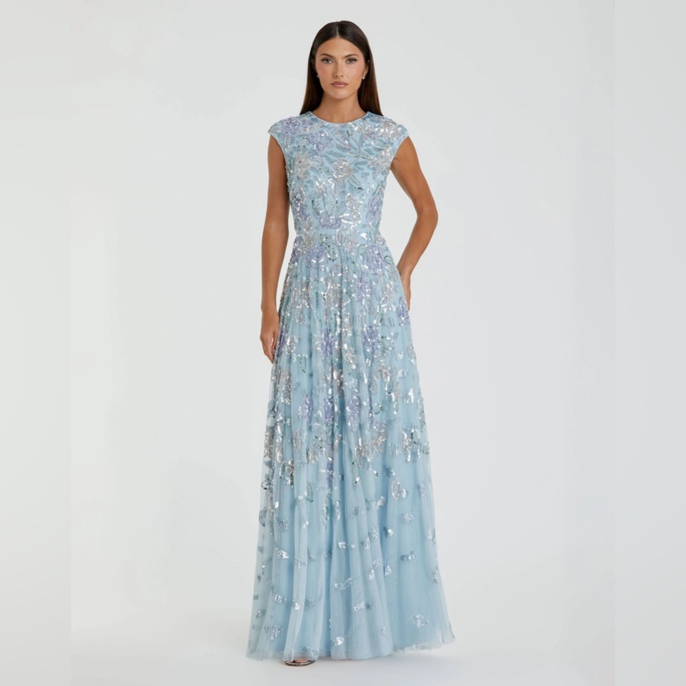 Mac Duggal Powder Blue Beaded Floral Maxi Dress - Picture 3 of 16